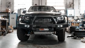 ECB Commander Triple Hoop Bullbar with Bumper Lights - Ford Ranger Raptor - Textura Black Finish                                                                      